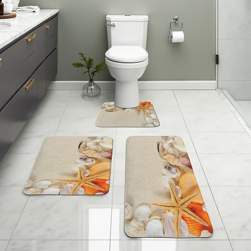  Ensemble de tapis de salle de bain romantique 3 pièces en U et de tapis rectangulaires beige / crème / ivoire