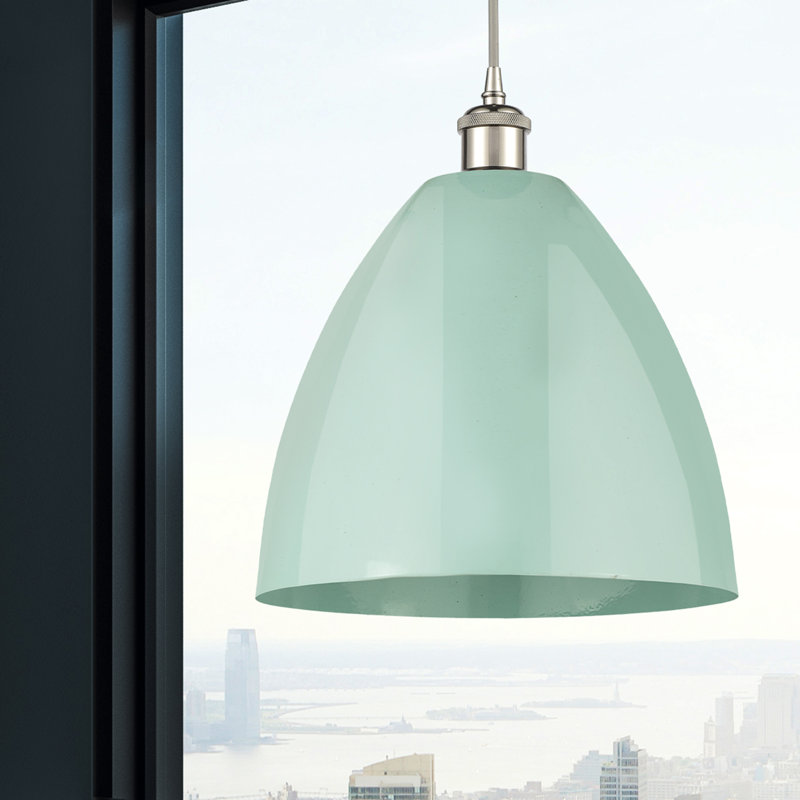 Luminaire suspendu conique 1 lumière, H 14,75 po x l 12 po x P 12 po, Vert clair, Nickel poli