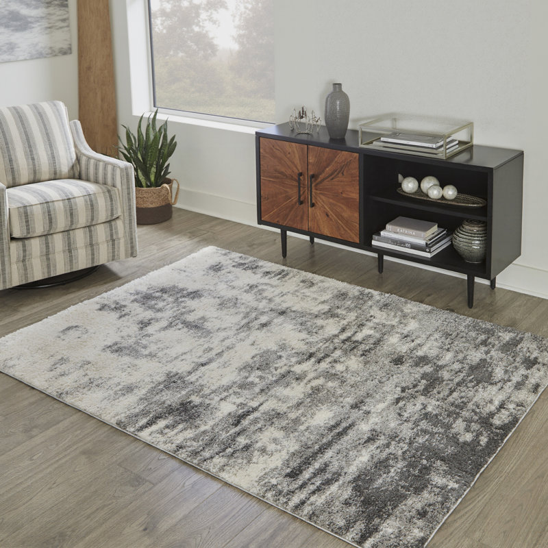 Tapis crème / gris tissé à la main Georgine, Rectangle 7 pi 10 po x 10 pi