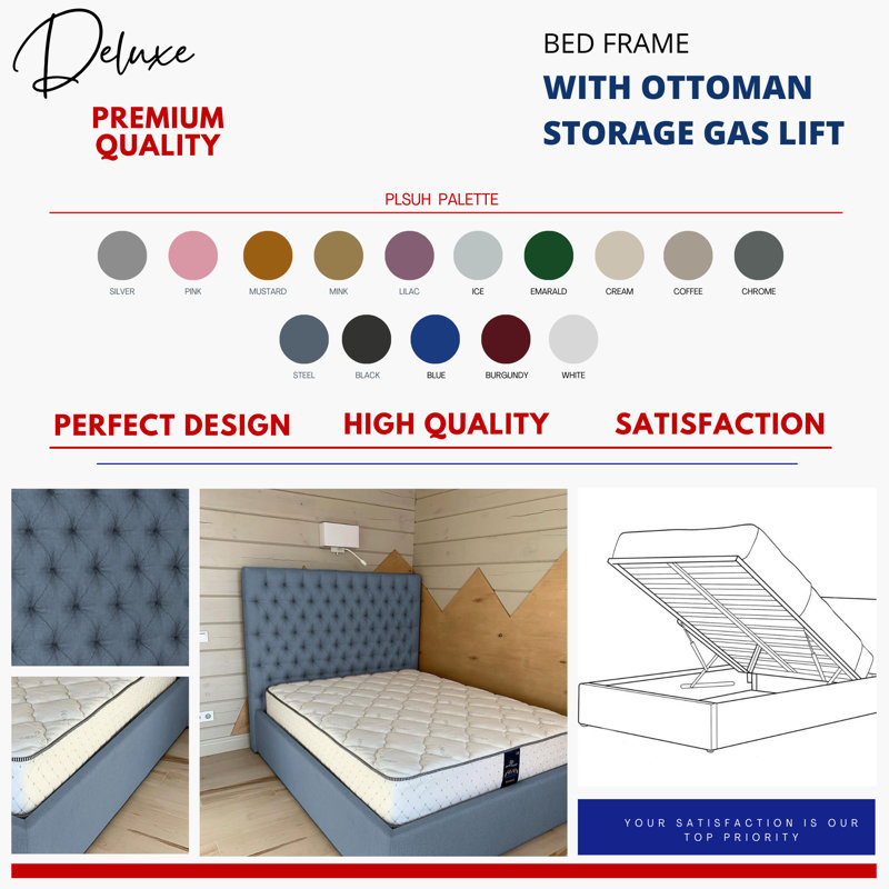 Upholstered Ottoman Storage Bed, Light Blue, Double (4'6)