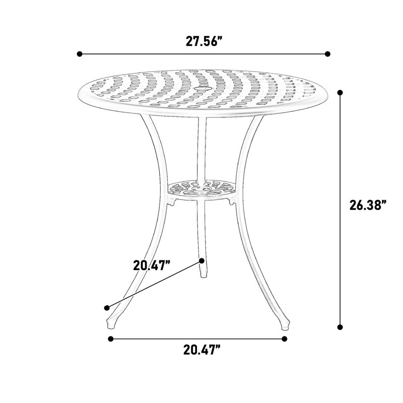 Ensemble bistro de patio 3 pièces en aluminium moulé - Table et chaises résistantes aux intempéries, coussin blanc pour des moments agréables à l'extérieur sous la rouille - Porche