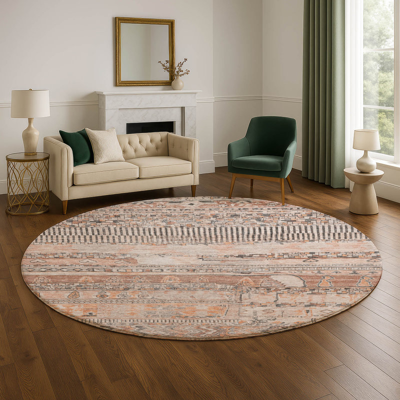 Premium Machine Washable Bitteridge AMF1835 Stripes Rug, Round 8'
