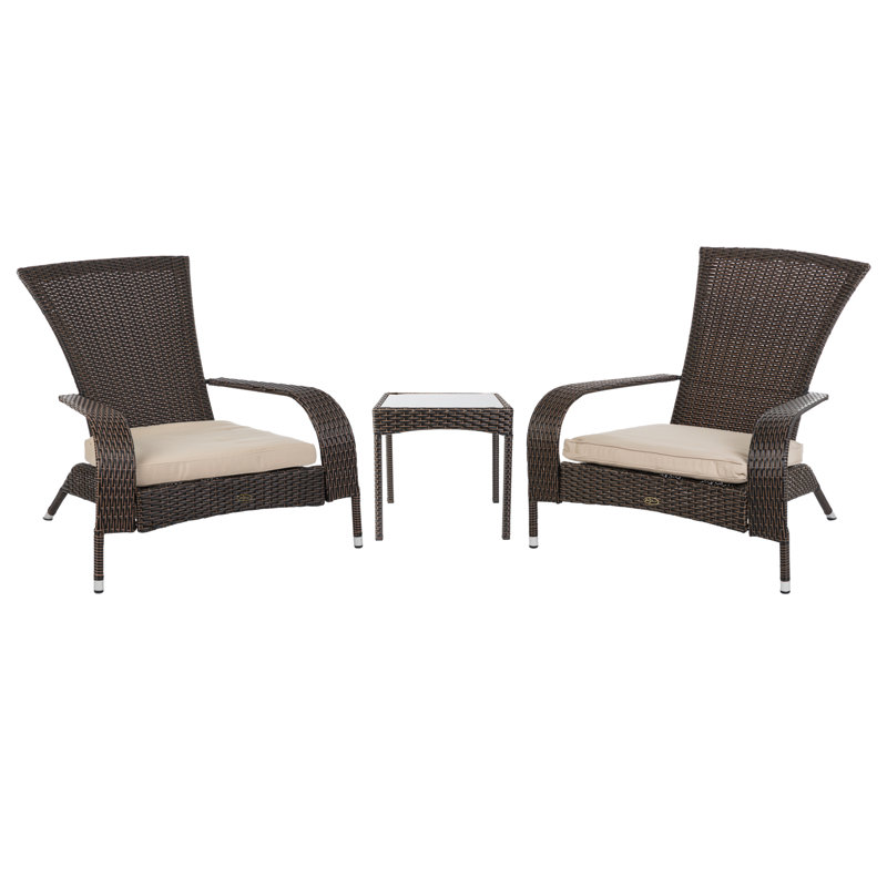 Duplex Patio Sense Coconino Wicker Conversation Set, Durable Adirondack Style Chairs Includes Khaki Cushions - Mocha