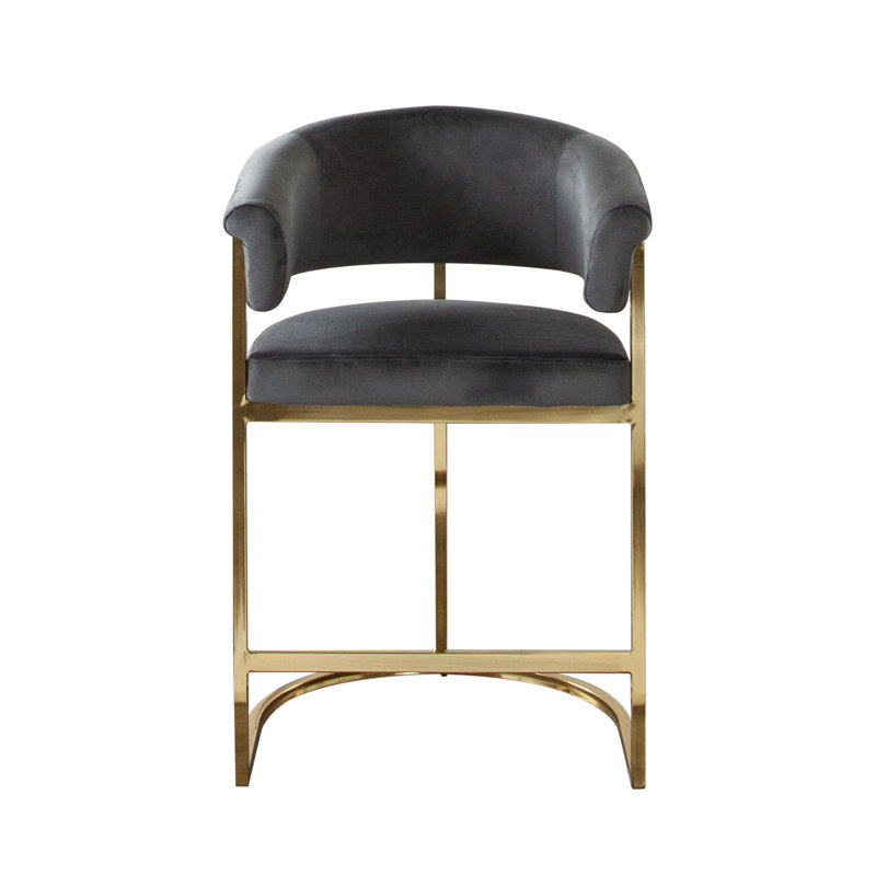 Solstice Counter Height Chair In Grey Velvet W/ Polished Gold Metal Frame, Gray