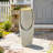 32" Ceramic Outdoor Water Fountain with LED Lights, Cascading Waterfall & 3D Tropical Leaf Embossed Jar in Beige Glaze for Patio Yard Porch Relaxation-2124142927