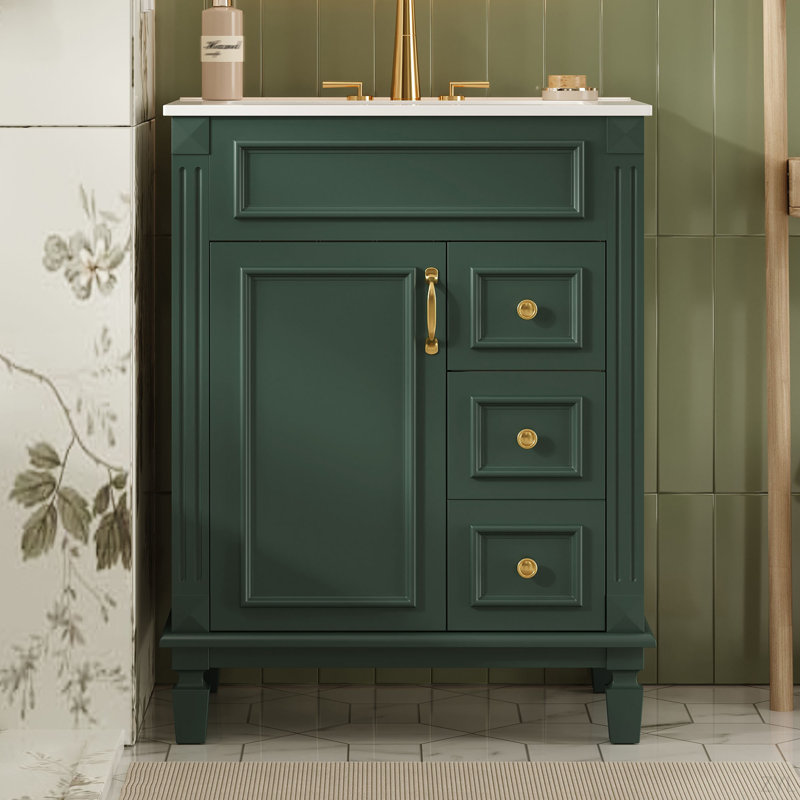 Meuble-lavabo 24 po avec lavabo en céramique, petite armoire de salle de bain, armoire moderne avec 2 tiroirs et tablette réglable