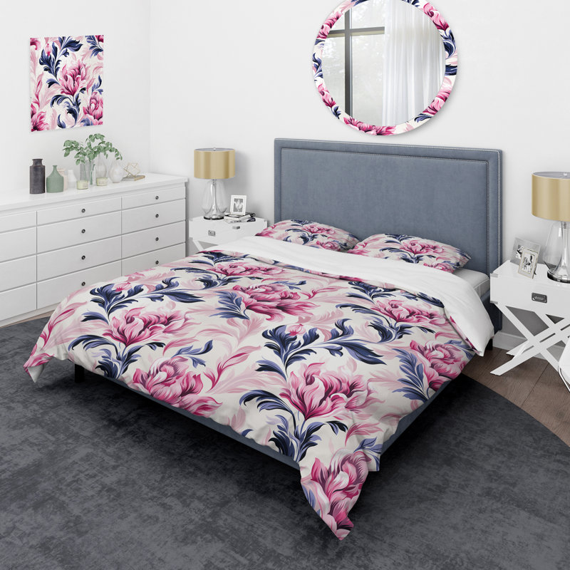 Ensemble de housse de couette rose et bleu Love Ikat, Housse de couette pour grand lit et 2 taies décor