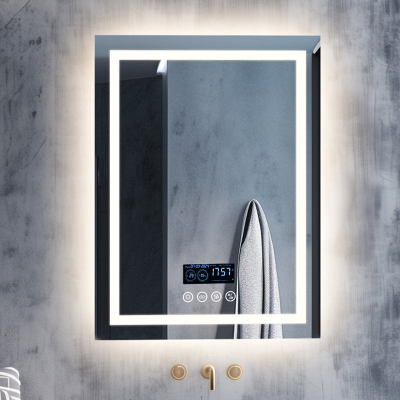 LED Lighted Wall Bathroom Mirror Dimming with Bluetooth Speaker, Front-lit and Backlight, Defog, 80 cm H x 60 cm W