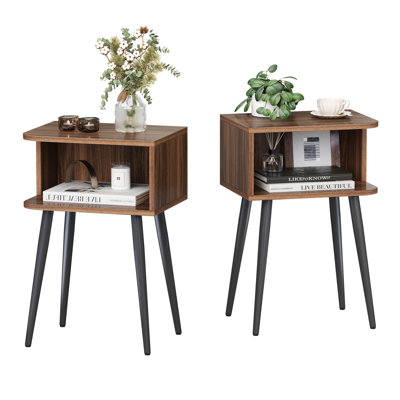 Nightstand Set of 2, Small Bed Side Table for Small Spaces, Mid Century Modern Nightstand End Table with Open Storage, Side Table for Bedroom Living R