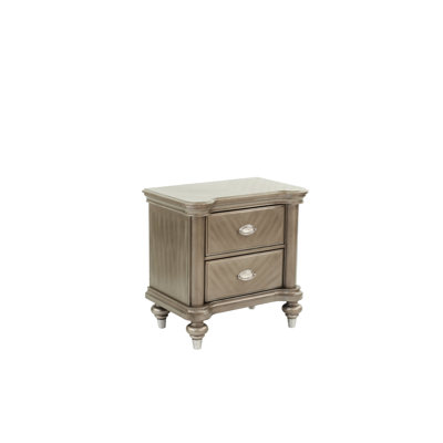 Table de chevet 2 en argent antique - mobilier de chambre classique de luxe avec table de chevet avec finition de rangement 2 tiroirs champagne