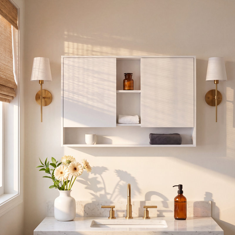 Maisie 46'' W 30'' H Surface Framed Medicine Cabinet Mirror 7 Fixed, White