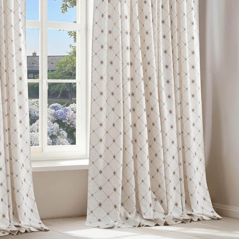 NICETOWN Curtains for Bedroom Natural Linen Blend (250GSM), Diamond Pattern Privacy Window Treatments Light Filtering Drapes Pocket & Back Tab for Living Room, 2 Panels