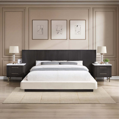 Très grand lit, lin beige et espresso