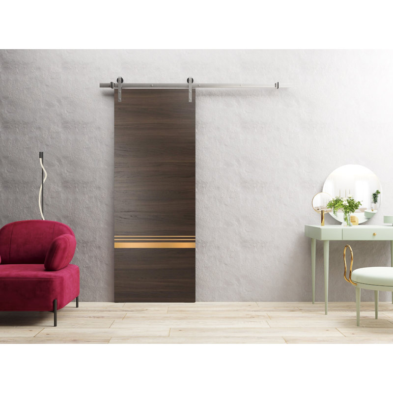 Porte de grange en bois manufacturé massif 2010, Cendre chocolat / chrome, 42 po x 96 po