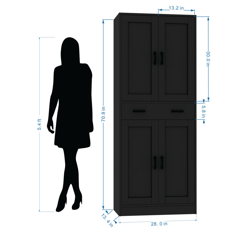 Black Tall Freestanding Kitchen Pantry Cabinet with Doors and Drawer