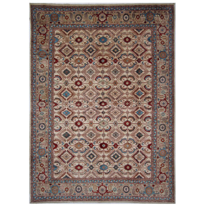 Tapis ivoire et bleu noué à la main de haute qualité