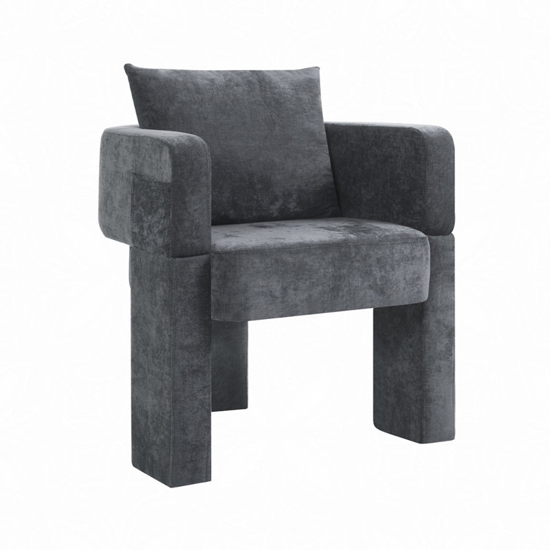 Modern 3-Leg Chenille Accent Chair with Ergonomic Arms & Removable Pillow, Plush Small Space Armchair, Single Sofa Chair for Living Room, Bedroom, Dining Room and Office
