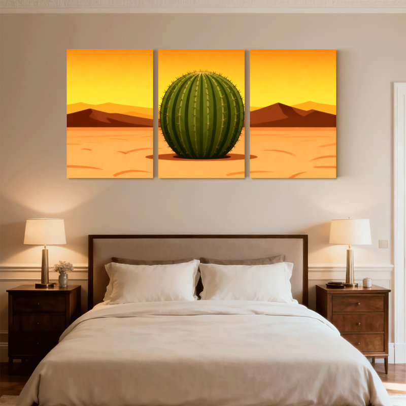 «Cactus Desert Cactus Sunset», ensemble de 3 reproductions d'art sur toile, H 30 po x l 60 po