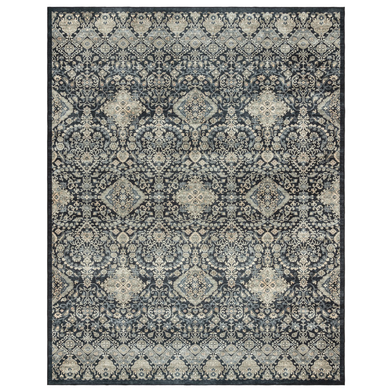 Tapis bohémien crème Samira Tanis Anthracite, Rectangle 8 pi 9 po x 13 pi 1 po