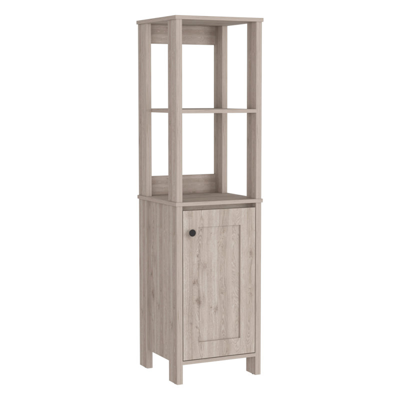 Armoire à linge, deux tablettes intérieures, deux tablettes ouvertes, une porte, Naturel