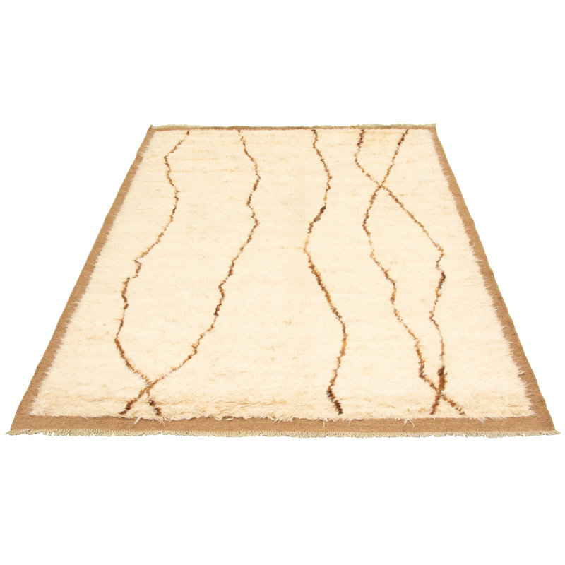 Tapis unique en laine noué à la main 6 pi 8 po x 9 pi 5 po crème des années 2010 Firdaws