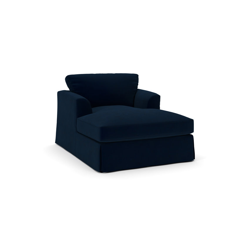 Lucia Upholstered Chaise Lounge, Bella Ink Blue Performance Velvet