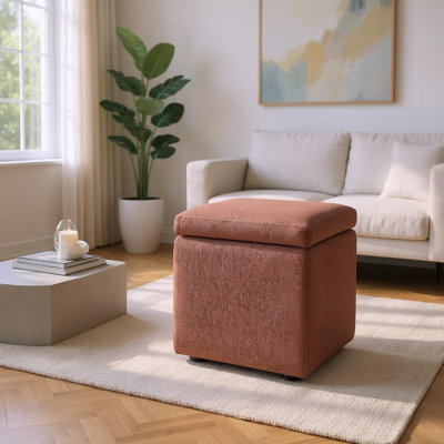 Linen-textured Storage Ottoman With Black Rubber Feet – Compact Square Seat With Hidden Storage, 16.54"*16.54"*17.32"