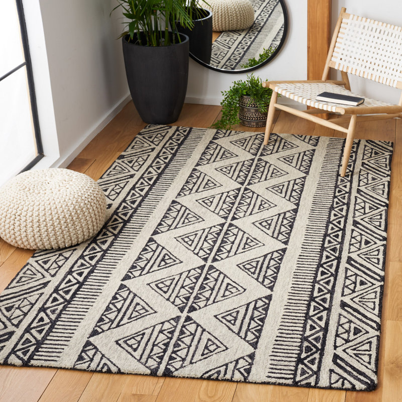 Tapis géométrique en laine et en coton touffeté à la main Armanii Metro, Rectangle 4 pi x 6 pi