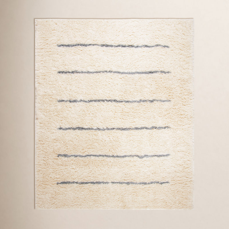 Tapis ivoire / gris en laine fabriqué à la main Mayer, Rectangle 9 pi x 12 pi