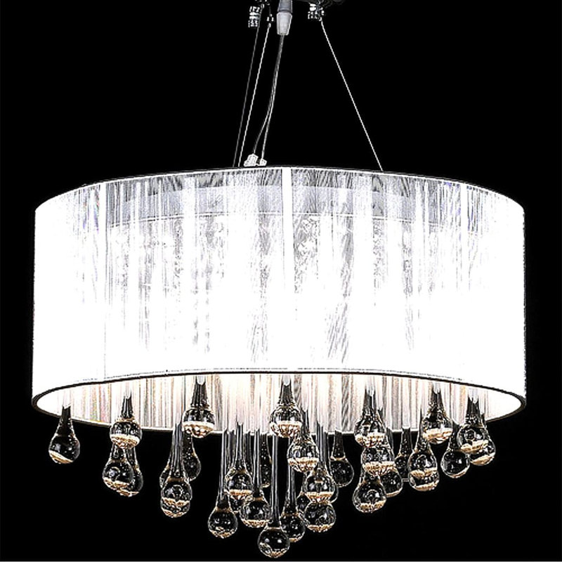 3 - Light Drum Pendant with Crystal Accents, White