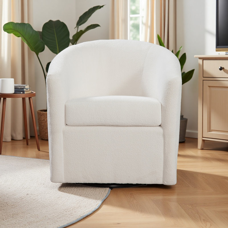 Fauteuil d'appoint pivotant Barrel, Ivoire ivoire