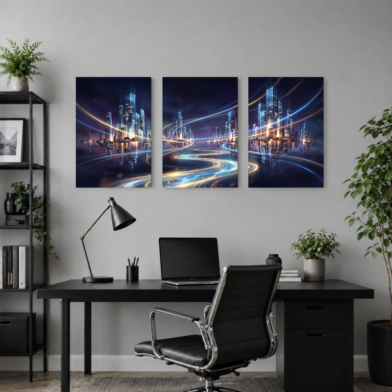 Ensemble de 3 toiles futuristes néon, H 30 po x l 20 po x 3 pièces
