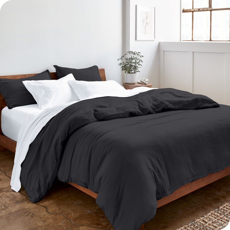 Oversized King Sandwash Black Microfiber Duvet Cover Set
