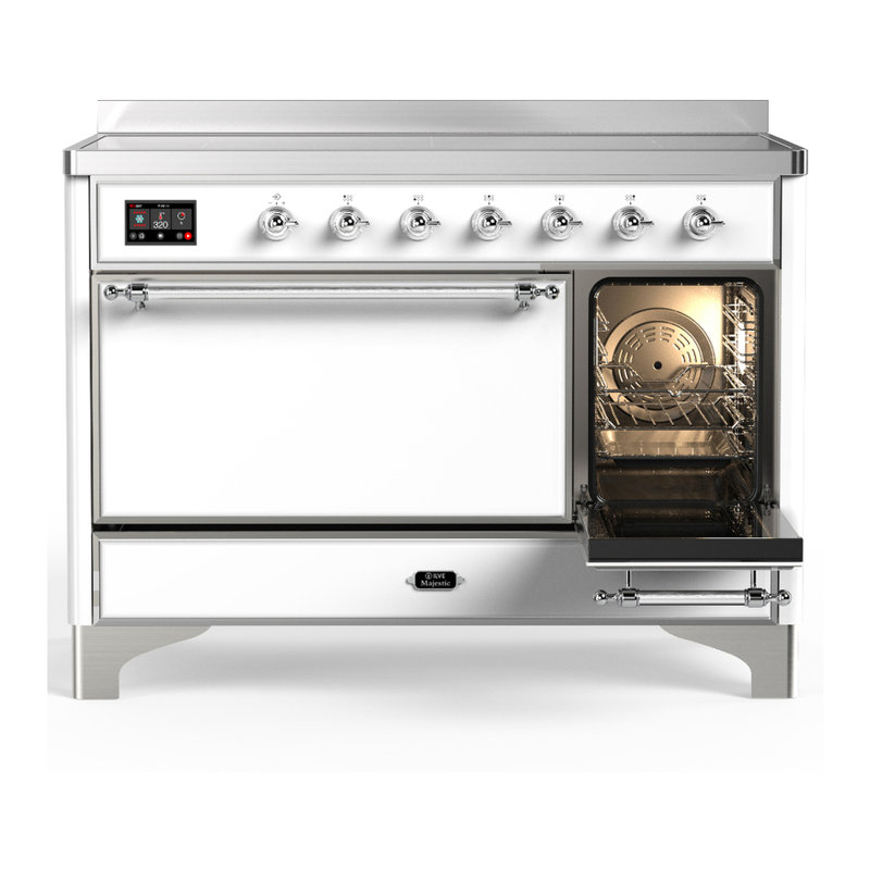 Majestic III Series 48 Inch Induction Range with 6 Induction Elements in Antique White (Chrome Trim), Chrome, White