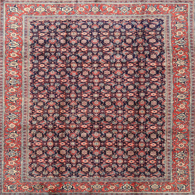Tapis traditionnel rouge / noir, Carré 3 pi