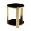 Table de bout moderne de 16,9 pouces, table de chevet, table de salon en verre trempé noir à double couche et cadre en acier inoxydable doré, table ronde, assemblage facile.
