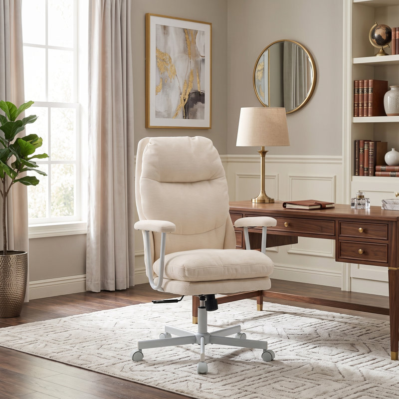 Chaise de bureau ergonomique en suède, dossier réglable, pour bureau à domicile, Blanc