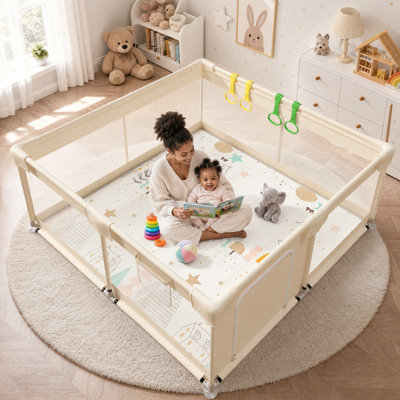 Baby Playpen with Mat, 59x59inch Playpen for Babies and Toddlers, Extra Large Baby Playpen