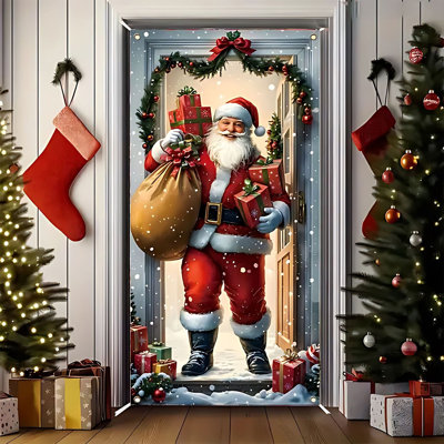 Rideau de porte de Noël kbndieu Décoration de fête de père Noël Décoration de rideau de porte
