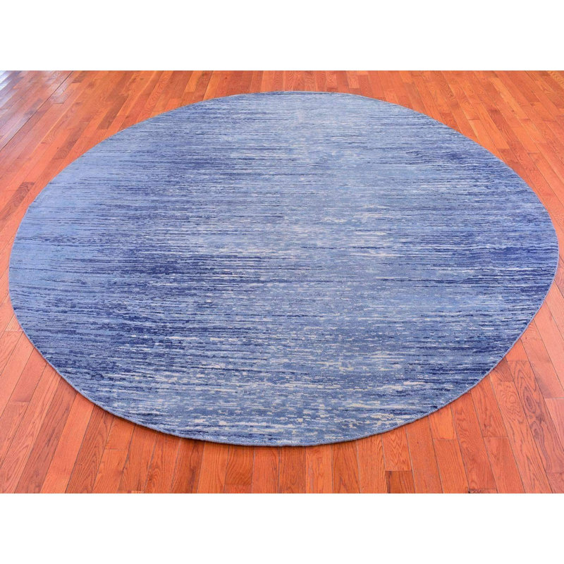 Tapis oriental bleu rond en laine noué à la main 10 pi x 10 pi 79DD05C156534587AB51A3C5D4E5150F