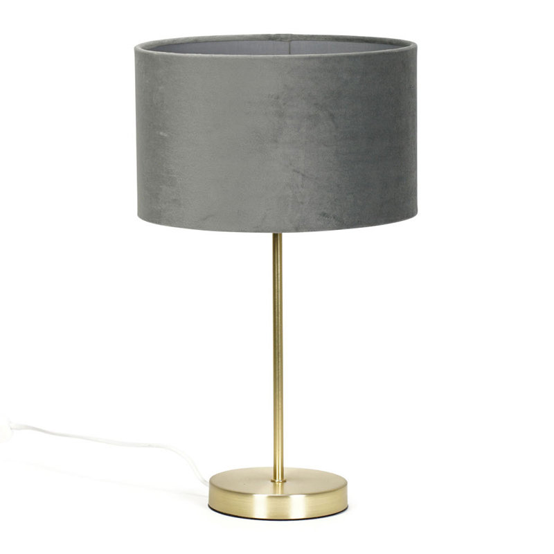 Dadiva Brushed Chrome Stem Table Lamp with Grey Velvet Reni Shade, Grey, Yes, Gold