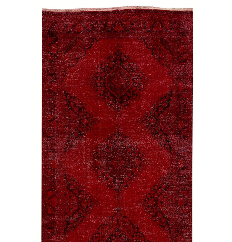 Tapis turc moderne fait à la main 4,3 x 13,5 pi de couleur rouge