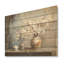 Poterie et fleurs, art mural sur bois de pin naturel-84650910