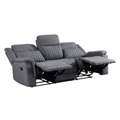 Lenny Manual Double Reclining Sofa, Gray Microfiber, Foam, 86 Inch