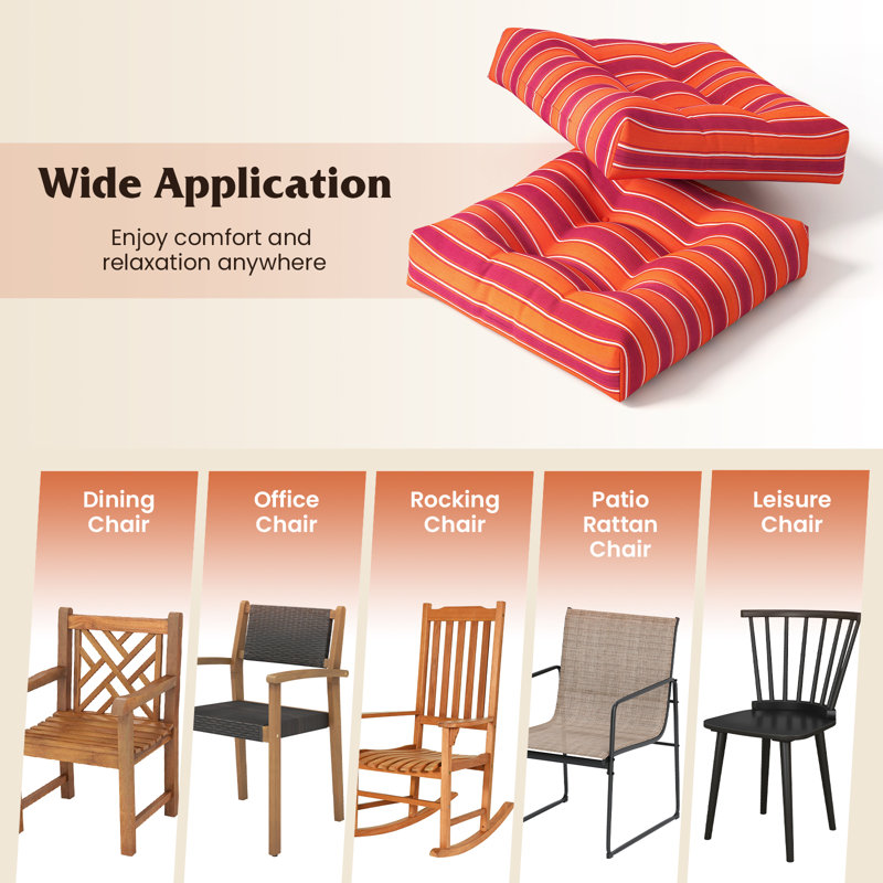 Set of 4 21'' x 21'' Chair Seat Cushion Pads Patio Orange & Red, 4