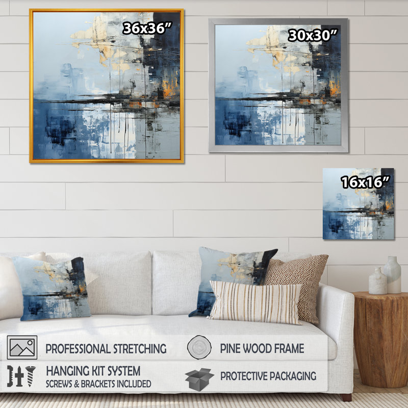 Gris et bleu abstrait, peinture sur lac - Lacs et rivières, impressions d'art mural, Cadre naturel flottant, 24" H x 24" W