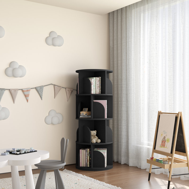 Rotating Bookshelf, 4 Tier Small Black Bookcase Corner Shelves Display Storage Tower Space-saving Revolving For Small Space