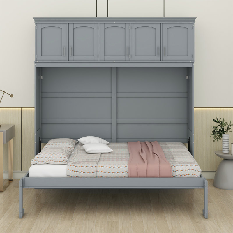 Lit escamotable mural avec armoires supérieures Murphy, gris