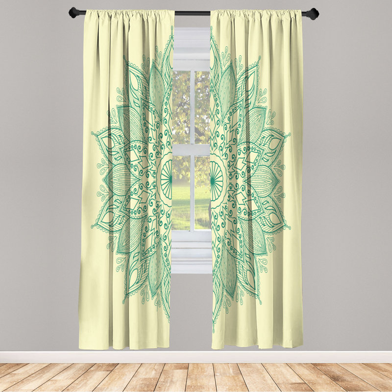Microfiber Floral Semi-Sheer Rod Pocket Curtain Panels, Mint/White, 28" W x 95" L