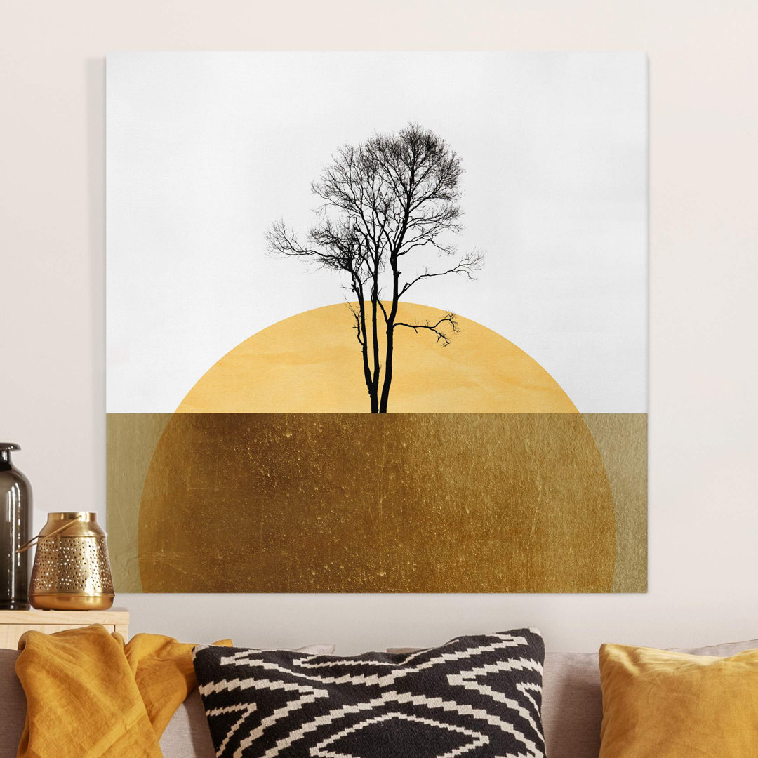 Leinwandbild Goldene Sonne mit Baum